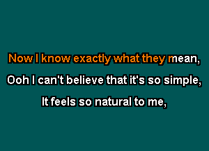 Now I know exactly what they mean,

Ooh I can't believe that it's so simple,

It feels so natural to me,