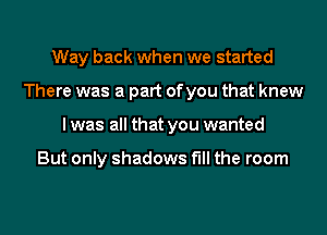 Way back when we started
There was a part of you that knew
I was all that you wanted

But only shadows fill the room