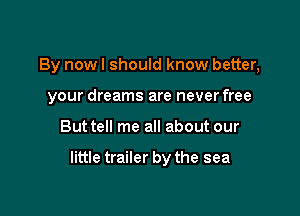 By now I should know better,
your dreams are neverfree

Buttell me all about our

little trailer by the sea