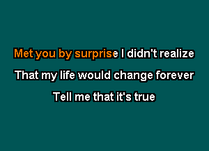 Met you by surprise I didn't realize

That my life would change forever

Tell me that it's true