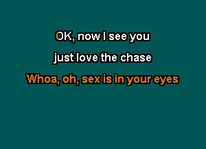 OK, now I see you

just love the chase

Whoa, oh, sex is in your eyes