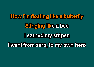 Now Pm floating like a butterfly
Stinging like a bee

learned my stripes

Iwent from zero, to my own hero