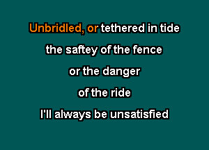 Unbridled, ortethered in tide
the saftey ofthe fence
orthe danger
ofthe ride

I'll always be unsatisfied