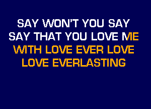 SAY WON'T YOU SAY
SAY THAT YOU LOVE ME
WITH LOVE EVER LOVE
LOVE EVERLASTING