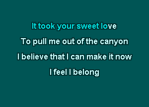 It took your sweet love

To pull me out ofthe canyon

lbelieve thatl can make it now

Ifeel I belong