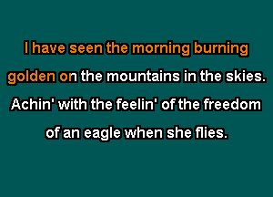 I have seen the morning burning
golden on the mountains in the skies.

Achin' with the feelin' of the freedom

of an eagle when she flies.