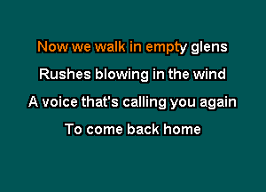 Now we walk in empty glens

Rushes blowing in the wind

A voice that's calling you again

To come back home