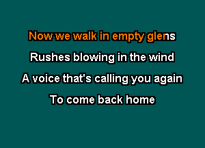 Now we walk in empty glens

Rushes blowing in the wind

A voice that's calling you again

To come back home