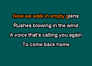 Now we walk in empty glens

Rushes blowing in the wind

A voice that's calling you again

To come back home