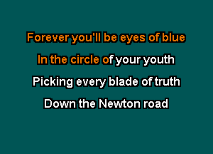 Forever you'll be eyes of blue

In the circle ofyour youth
Picking every blade of truth

Down the Newton road