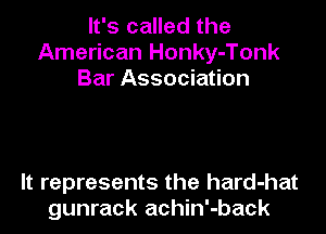 It's called the
American Honky-Tonk
Bar Association

It represents the hard-hat
gunrack achin'-back