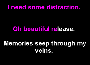 I need some distraction.

Oh beautiful release.

Memories seep through my
veins.