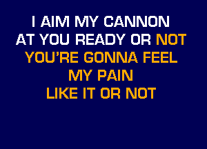 I AIM MY CANNON
AT YOU READY OR NOT
YOU'RE GONNA FEEL
MY PAIN
LIKE IT OR NOT