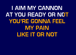 I AIM MY CANNON
AT YOU READY OR NOT
YOU'RE GONNA FEEL
MY PAIN
LIKE IT OR NOT