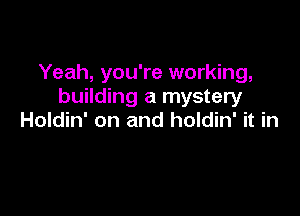 Yeah, you're working,
building a mystery

Holdin' on and holdin' it in