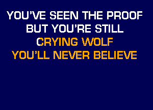 YOU'VE SEEN THE PROOF
BUT YOU'RE STILL
CRYING WOLF
YOU'LL NEVER BELIEVE