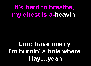 It's hard to breathe,
my chest is a-heavin'

Lord have mercy
I'm burnin' a hole where
I lay....yeah
