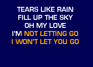 TEARS LIKE RAIN
FILL UP THE SKY
OH MY LOVE
I'M NOT LETTING G0
I WON'T LET YOU GO
