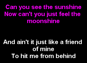 Can you see the sunshine
Now can't you just feel the
moonshine

And ain't it just like a friend
of mine
To hit me from behind