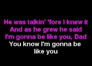 He was talkin' 'fore I knew it
And as he grew he said
I'm gonna be like you, Dad
You know I'm gonna be
like you