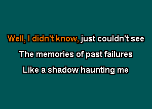 Well, I didn't know, just couldn't see

The memories of past failures

Like a shadow haunting me