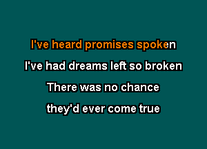 I've heard promises spoken

I've had dreams left so broken
There was no chance

they'd ever come true