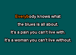 Everybody knows what
the blues is all about.

It's a pain you can't live with.

It's a woman you can't live without.