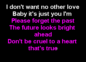 I don't want no other love
Baby it's just you I'm
Please forget the past

The future looks bright
ahead

Don't be cruel to a heart

that's true