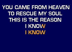 YOU CAME FROM HEAVEN
T0 RESCUE MY SOUL
THIS IS THE REASON

I KNOW
I KNOW