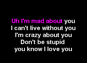 Uh I'm mad about you
I can't live without you

I'm crazy about you
Don't be stupid
you know I love you