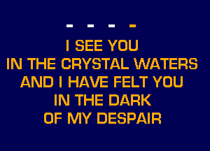 I SEE YOU
IN THE CRYSTAL WATERS
AND I HAVE FELT YOU
IN THE DARK
OF MY DESPAIR