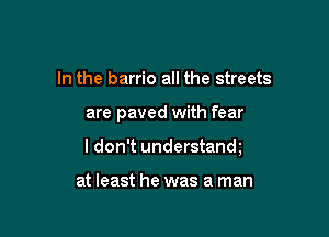 In the barrio all the streets

are paved with fear

I don't understanm

at least he was a man