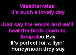 Weather-wise
it's such a lovely day

Just say the words and we'll
beat the birds down to
Acapulco Bay
It's perfect for a flyin'
honeymoon they say