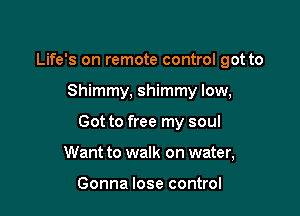 Life's on remote control got to

Shimmy, shimmy low,

Got to free my soul

Want to walk on water,

Gonna lose control