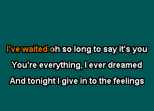 I've waited oh so long to say it's you
You're everything, I ever dreamed

And tonight I give in to the feelings