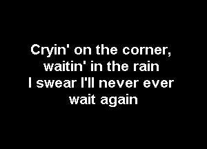 Cryin' on the corner,
waitin' in the rain

I swear I'll never ever
wait again