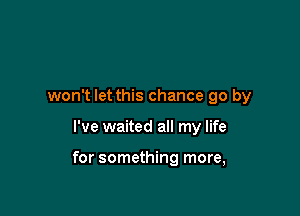 won't let this chance go by

I've waited all my life

for something more,