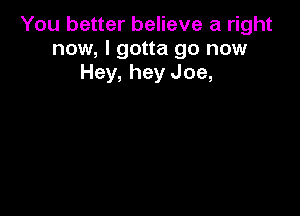 You better believe a right
now, I gotta go now
Hey, hey Joe,