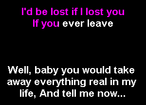 I'd be lost ifl lost you
If you ever leave

Well, baby you would take
away everything real in my
life, And tell me now...