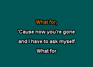 Wh at fo r,

'Cause now you're gone

and l have to ask myself
What for