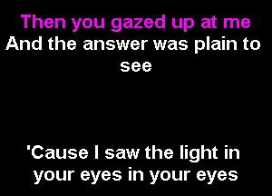 Then you gazed up at me
And the answer was plain to
see

'Cause I saw the light in
your eyes in your eyes