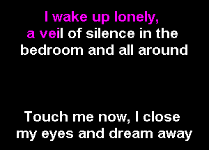 I wake up lonely,
a veil of silence in the
bedroom and all around

Touch me now, I close
my eyes and dream away