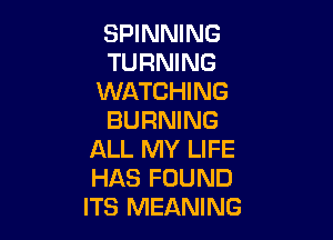 SPINNING
TURNING
WATCHING
BURNING

ALL MY LIFE
HAS FOUND
ITS MEANING