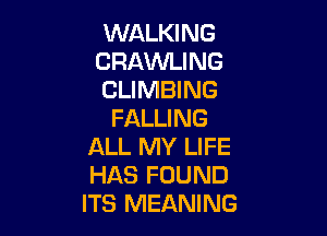 WALKING
CRAWLING
CLIMBING
FALLING

ALL MY LIFE
HAS FOUND
ITS MEANING