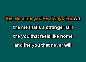 there's a me you've always known
the me that's a stranger still
the you that feels like home

and the you that never will