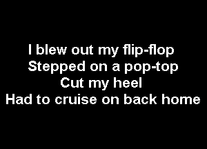 I blew out my flip-flop
Stepped on a pop-top

Cut my heel
Had to cruise on back home