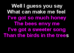 Well I guess you say
What can make me feel
I've got so much honey

The bees envy me
I've got a sweeter song
Than the birds in the trees