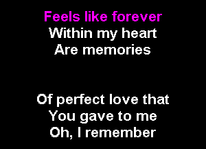 Feels like forever
Within my heart
Are memories

Of perfect love that
You gave to me
Oh, I remember