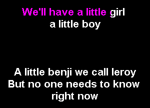 We'll have a little girl
a little boy

A little benji we call leroy
But no one needs to know
right now