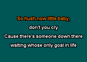 So hush now little baby,
don't you cry

Cause there's someone down there

waiting whose only goal in life